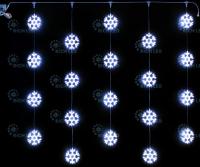 Светодиодный узорный занавес снежинки Rich LED, размер 2*2 м, синий, прозрачный провод, 20 снежинок, соединяемый, 220 В.