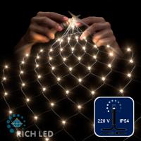 Светодиодная сетка Rich LED 2*4 м, теплая белая, 540 LED, 220 B, черный провод.