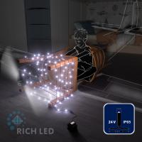 Светодиодная гирлянда Rich LED 10 м, 100 LED, 24В, соединяемая, влагозащитный колпачок, белая, черный провод,