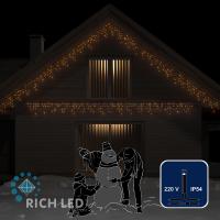 Светодиодная бахрома Rich LED, 3*0.5 м, желтая, черный провод, Светодиодная бахрома Rich LED, 3*0.5 м, желтая, черный провод,