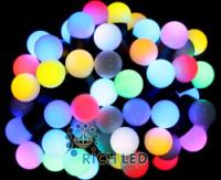 Гирлянда Шарики 7.5 м. Rich LED. 50 LED-шариков по 23 мм, соединяемая (до 15 шт.), автосмена цвета RGB, 220 В, черный провод