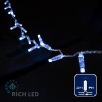 Светодиодная гирлянда Rich LED 5 м, 72 LED, 220 В, не соединяемая, влагозащитный колпачок, белая, прозрачный провод,