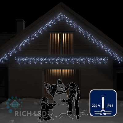 Светодиодная бахрома Rich LED, 3*0.5 м, белая, прозрачный провод,
