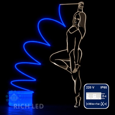 Светодиодный дюралайт Rich LED, 2-х проводной, матовый, синий, кратность резки 1 метр, диаметр 13 мм, 220 В, 100 м,