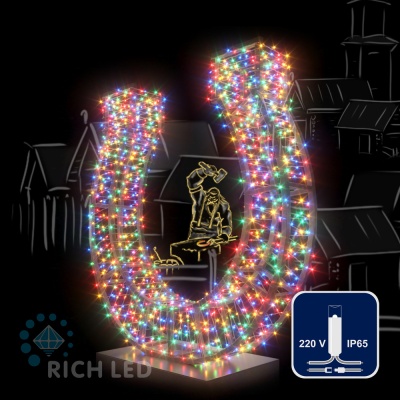Светодиодная гирлянда Rich LED 10 м, 100 LED, 220 В, соединяемая, влагозащитный колпачок, мульти, прозрачный провод,