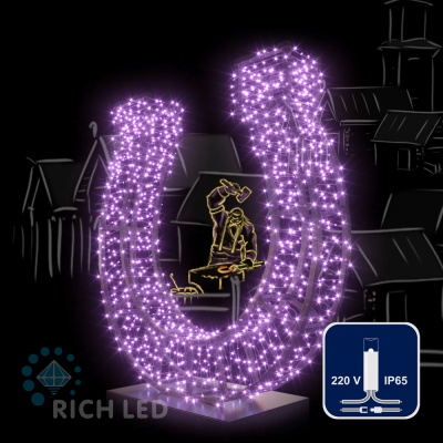 Светодиодная гирлянда Rich LED 10 м, 100 LED, 220 В, соединяемая, влагозащитный колпачок, фиолетовая, прозрачный провод,