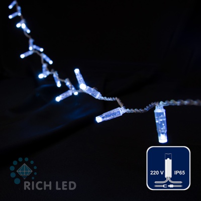 Светодиодная гирлянда Rich LED 5 м, 72 LED, 220 В, не соединяемая, влагозащитный колпачок, белая, прозрачный провод,