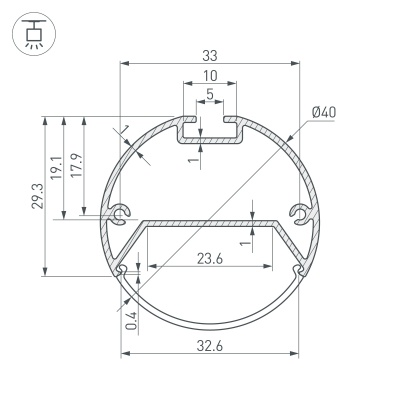 Профиль с экраном SL-ROUND-D40-2500 ANOD+OPAL (Arlight, Алюминий) 020473 