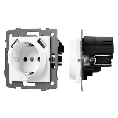 Механизм розетки с USB зарядкой SCT-MUAA-PL-WH-V (250V, 16A) (Arlight, -)