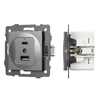 Механизм USB розетки SCT-MUAC-PL-GR-V (5V, 3A, QC4) (Arlight, -)