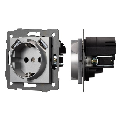 Механизм розетки с USB зарядкой SCT-MUAA-PL-GR-V (250V, 16A) (Arlight, -)