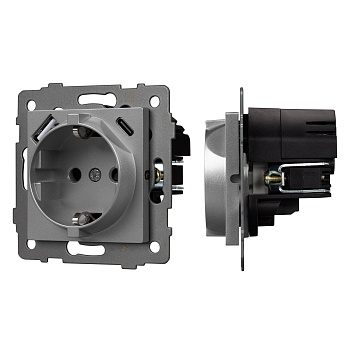 Механизм розетки с USB зарядкой SCT-MUAC-PL-GR-V (250V, 16A) (Arlight, -)
