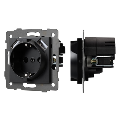 Механизм розетки с USB зарядкой SCT-MUAA-PL-BK-V (250V, 16A) (Arlight, -)