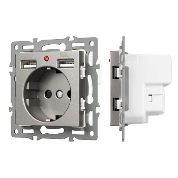 Механизм розетки с USB зарядкой SCT-MUAA-PL-GR (250V, 16A) (Arlight, -)
