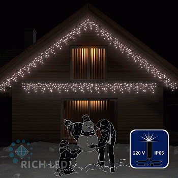 Светодиодная бахрома Rich LED, 3*0.5 м, белая, мерцающая, черный резиновый провод,