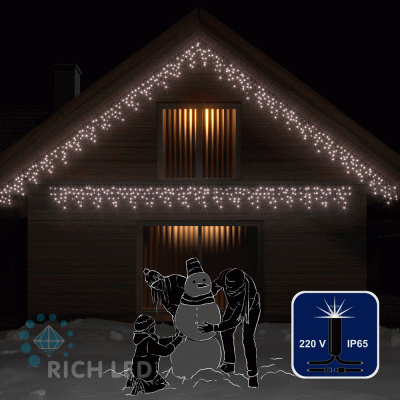 Светодиодная бахрома Rich LED, 3*0.5 м, белая, мерцающая, черный резиновый провод,