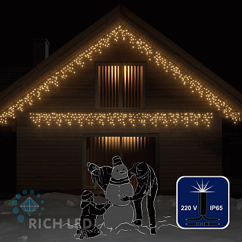 Светодиодная бахрома Rich LED, 3*0.5 м, теплая белая, мерцающая, черный резиновый провод,