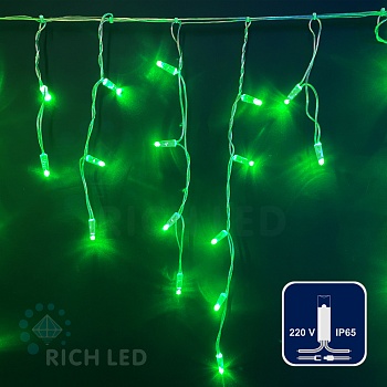Светодиодная бахрома Rich LED, 3*0.5 м, влагозащитный колпачок, зеленая, прозрачный провод,