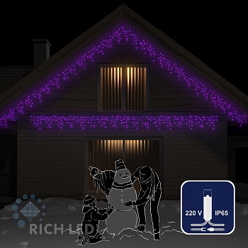 Светодиодная бахрома Rich LED, 3*0.5 м, влагозащитный колпачок, фиолетовая, прозрачный провод,