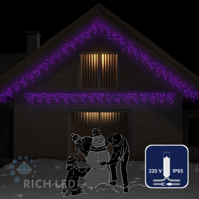 Светодиодная бахрома Rich LED, 3*0.5 м, влагозащитный колпачок, фиолетовая, прозрачный провод,