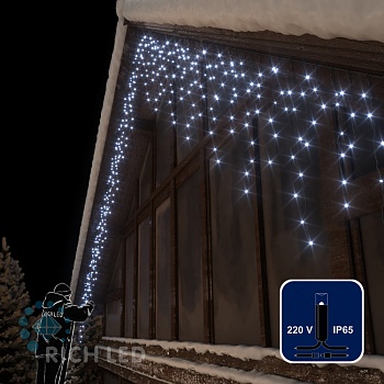 Светодиодная бахрома Rich LED, 3*0.9 м, белая, черный резиновый провод,