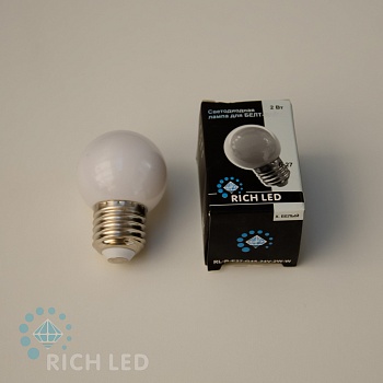Лампа для Белт-лайта Rich LED, 24В, 2 Вт, цоколь Е27, d=45 мм, белый