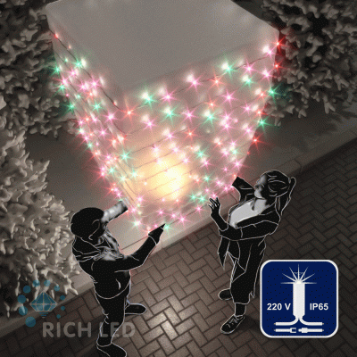 Светодиодная гирлянда Rich LED 10 м, 100 LED, 220 В, соединяемая, влагозащитный колпачок, мульти (крас., зелен., розов.), мерцающая, белый провод,