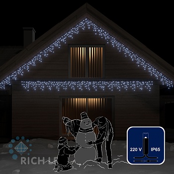 Светодиодная бахрома Rich LED, 3*0.5 м, влагозащитный колпачок IP65, белая, черный провод,