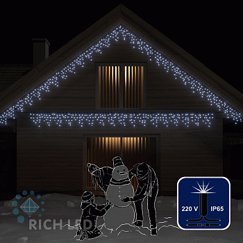 Светодиодная бахрома Rich LED, 3*0.5 м, влагозащитный колпачок IP65, мерцающая, белая, черный провод,