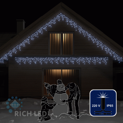 Светодиодная бахрома Rich LED, 3*0.5 м, влагозащитный колпачок IP65, мерцающая, белая, черный провод,