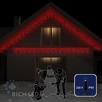 Светодиодная бахрома Rich LED, 3*0.5 м, влагозащитный колпачок IP65, красная, черный провод,