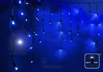 Светодиодная бахрома Rich LED, 3*0.5 м, влагозащитный колпачок IP65, мерцающая, синяя, черный провод,