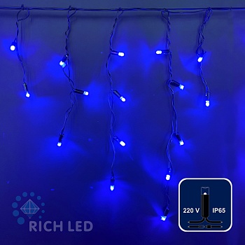 Светодиодная бахрома Rich LED, 3*0.5 м, влагозащитный колпачок IP65, синий, черный провод,
