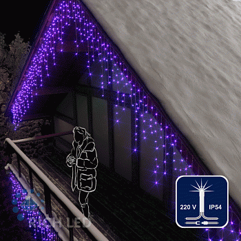 Светодиодная бахрома Rich LED, 3*0.9 м, фиолетовая, мерцающая, прозрачный провод,