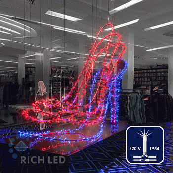 Светодиодная гирлянда Rich LED 10 м, 100 LED, 220 В, соединяемая, мерцающая, красная, прозрачный провод,