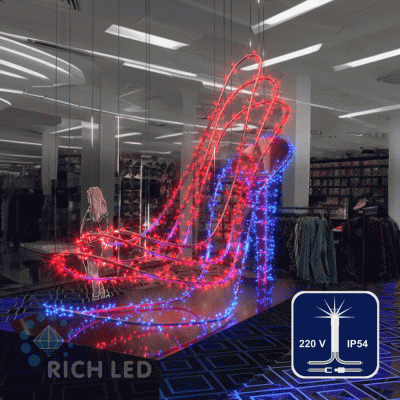 Светодиодная гирлянда Rich LED 10 м, 100 LED, 220 В, соединяемая, мерцающая, красная, прозрачный провод,