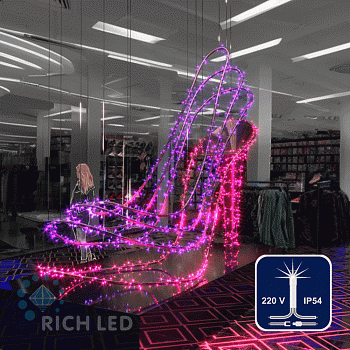 Светодиодная гирлянда Rich LED 10 м, 100 LED, 220 В, соединяемая, мерцающая, фиолетовая, прозрачный провод,