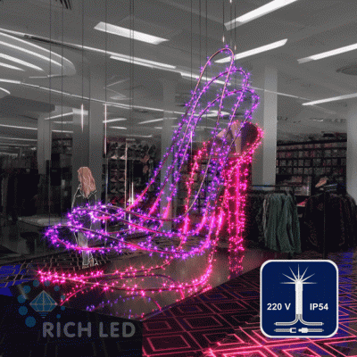 Светодиодная гирлянда Rich LED 10 м, 100 LED, 220 В, соединяемая, мерцающая, фиолетовая, прозрачный провод,
