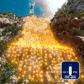 Светодиодный занавес (дождь) Rich LED 2*9 м, влагозащитный колпачок, желтый, белый провод,