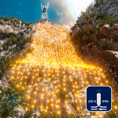 Светодиодный занавес (дождь) Rich LED 2*9 м, влагозащитный колпачок, желтый, белый провод,