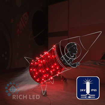 Светодиодная гирлянда Rich LED 10 м, 100 LED, 24В, соединяемая, влагозащитный колпачок, красная, мерцающая, прозрачный провод,