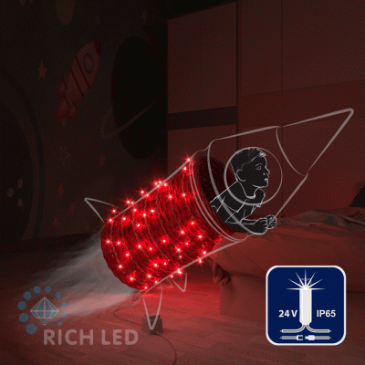 Светодиодная гирлянда Rich LED 10 м, 100 LED, 24В, соединяемая, влагозащитный колпачок, красная, мерцающая, прозрачный провод,