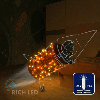 Светодиодная гирлянда Rich LED 10 м, 100 LED, 24В, соединяемая, влагозащитный колпачок, желтая, мерцающая, прозрачный провод,