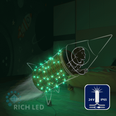 Светодиодная гирлянда Rich LED 10 м, 100 LED, 24В, соединяемая, влагозащитный колпачок, зеленая, мерцающая, прозрачный провод,