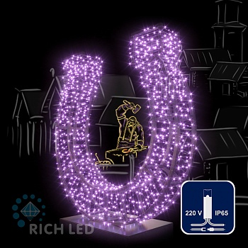 Светодиодная гирлянда Rich LED 10 м, 100 LED, 220 В, соединяемая, влагозащитный колпачок, фиолетовая, прозрачный провод,