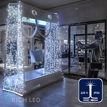 Светодиодная гирлянда Rich LED 10 м, 100 LED, 220 В, соединяемая, мерцающая, белая, белый провод,