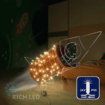 Светодиодная гирлянда Rich LED 10 м, 100 LED, 24В, соединяемая, влагозащитный колпачок, теплая белая, мерцающая, белый провод,