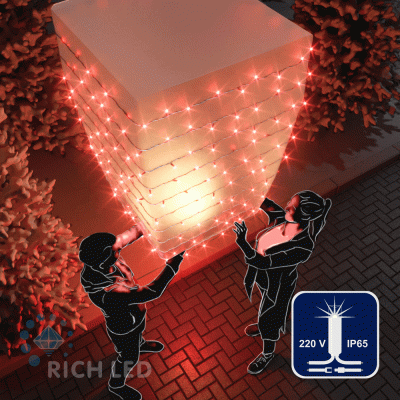 Светодиодная гирлянда Rich LED 10 м, 100 LED, 220 В, соединяемая, влагозащитный колпачок, красная, мерцающая, белый провод,