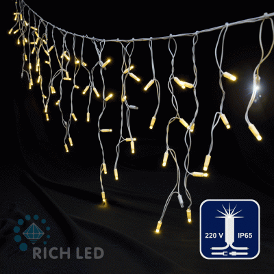 Светодиодная бахрома Rich LED, 3*0.5 м, влагозащитный колпачок, мерцающая, теплая белая, белый провод,