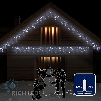 Светодиодная бахрома Rich LED, 3*0.5 м, влагозащитный колпачок, белая, прозрачный провод,